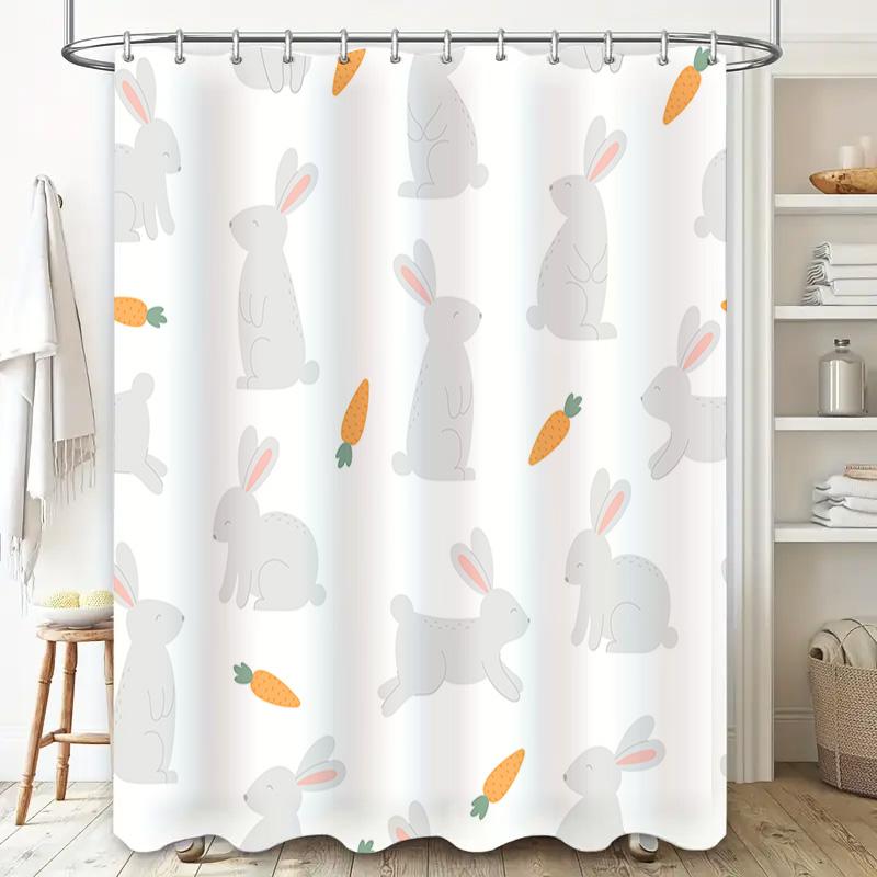Bunny Rabbit Carrot Bathroom Shower Curtain Decorative Waterproof Fabric Home Decoration Modern White Design Sale!
