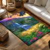 Nature Waterfall Landscape Rug, Bohemian Home Decor Carpet for Living Room, Soft Non-Slip Sofa Mat with Floral Design