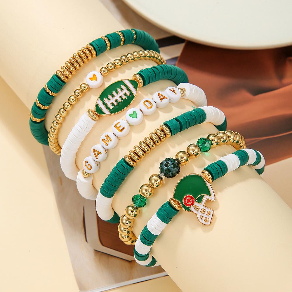 European and American football bracelet set, sports letter bracelet, oil drip alloy pendant jewelry