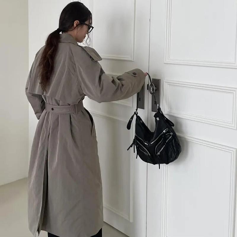 Vintage Large Capacity Soft Leather Black Motorcycle Bag Women's Simple Design Versatile Single Shoulder Crossbody Bag KTY