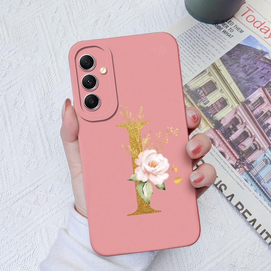 Phone Case For Samsung Galaxy A34 A33 A32 Elegant Rose Letter Soft Liquid Silicone Sqare Back Cover For Samsung A 34 33 32 Shell
