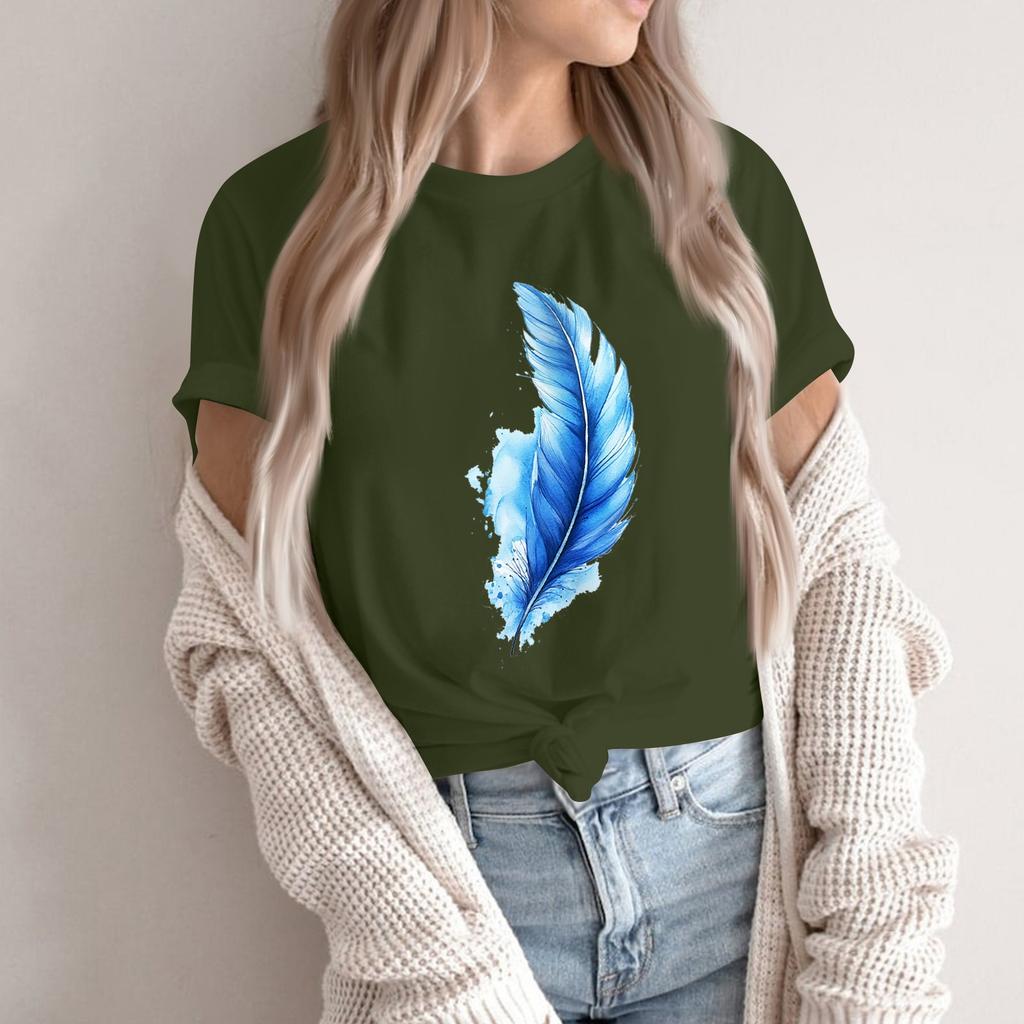 Women's Fashion Casual Printed Short Sleeve Round Neck Pullover Tops