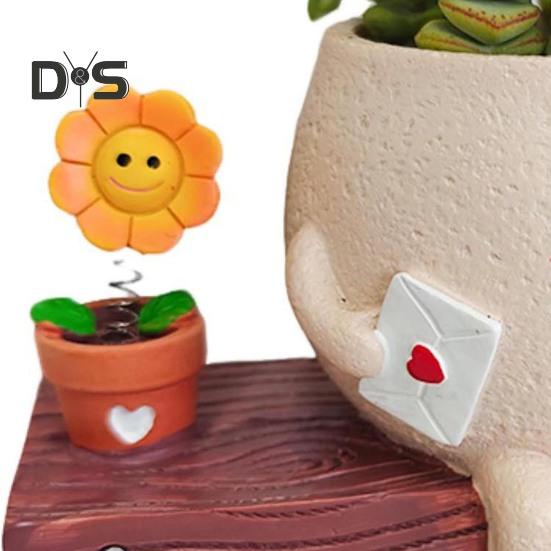 Slunečnice Květináč s úsměvem na tváři Květináč Pryskyřice Kreslená hlava Květináč Vnitřní Venkovní Kaktus Sukulentní rostliny Nádoba Domov Balkon Zahradní dekorace