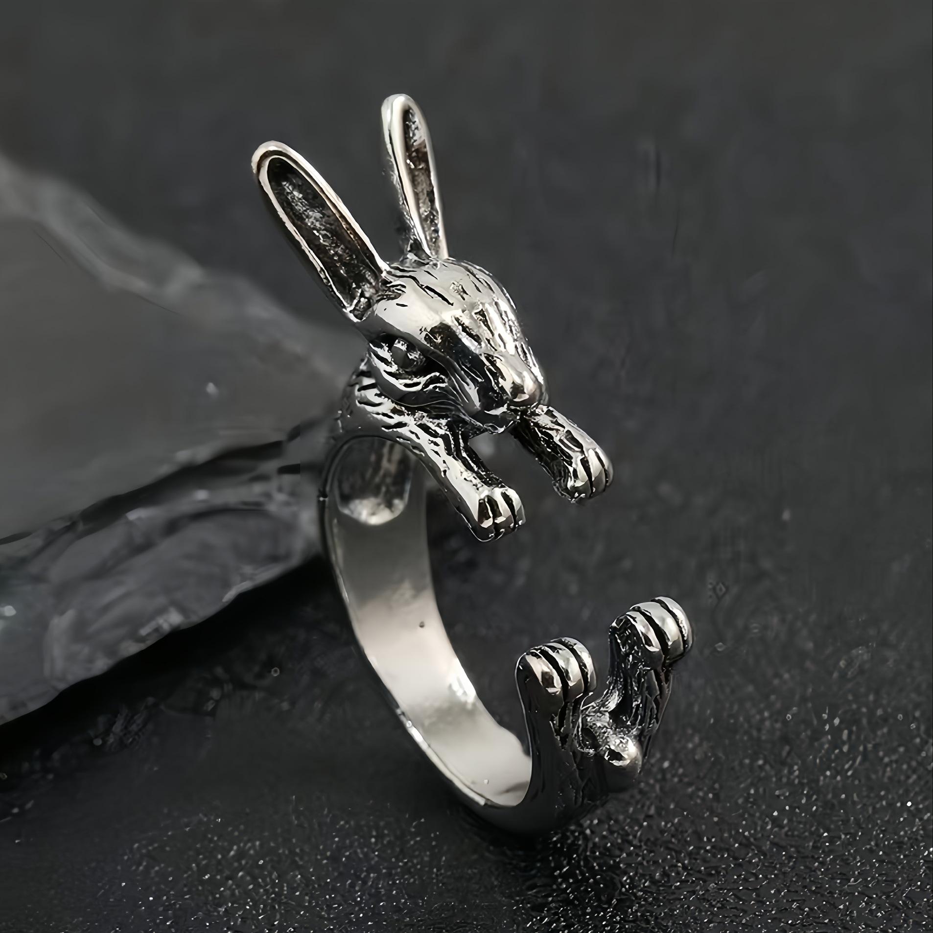 Ретро Открытое Кольцо Белый Кролик из Японского и Корейского Стиля - Женская Модная Бижутерия.