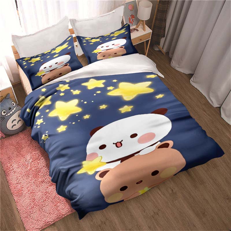 Bubu Dudu Kreslený roztomilý medvídek Kawaii Vánoční dárková sada ložního povlečení Dvojitý King size povlak na přikrývku a povlak na polštář Sada dětských povlaků na přikrývku