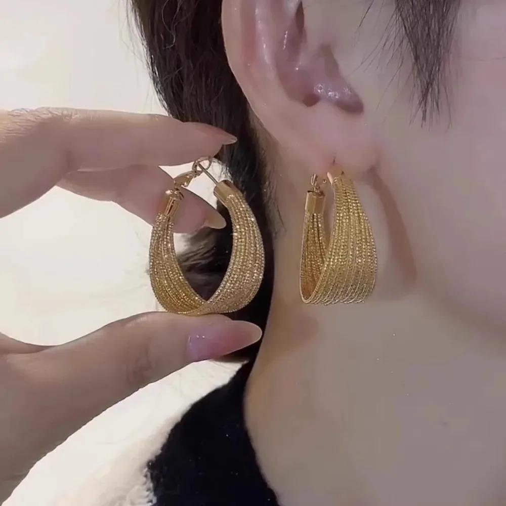 Exaggerated Geometric Multi-layer Hoop Earrings, Gold Color Big Line Dangle Drop Earrings Fashion Jewelry Gifts for Women
