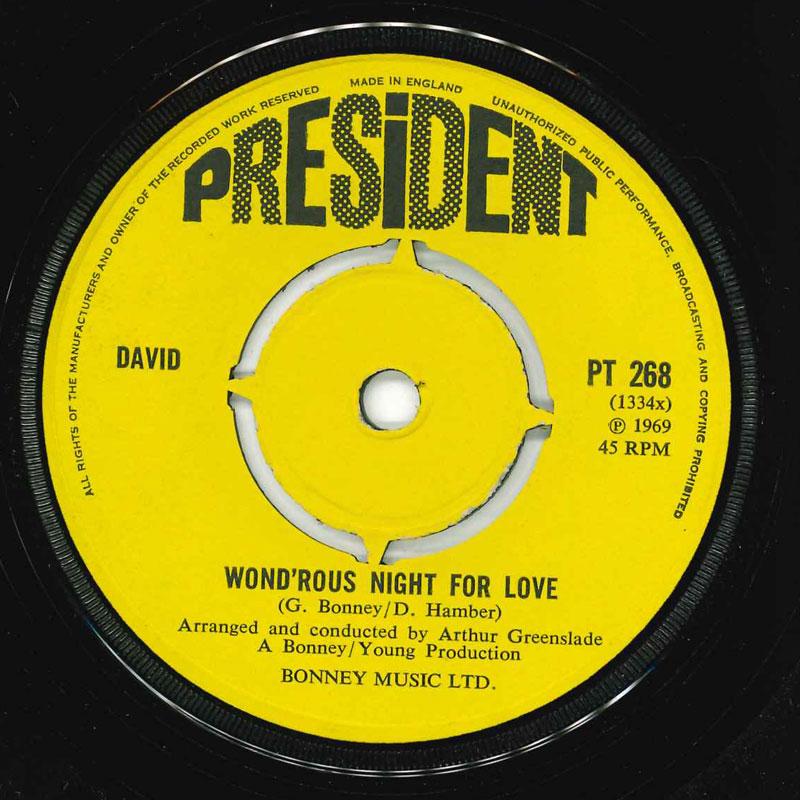 7inch Record DAVID - Wond'rous Night For Love PT268 President 1969 UK Pop Used