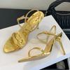 Fashion Gold Narrow Band High Heel Sandals Women Fashion Pointed Toe Ankle Strap Buckle Open Toe Sandals Summer Sexy Banquet Dress Shoes