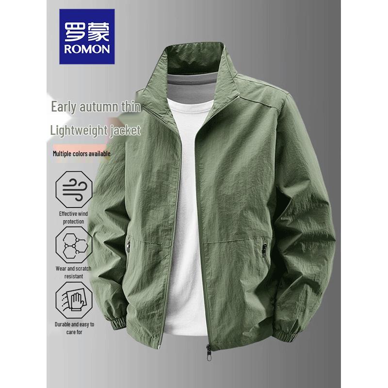 ROMON Men's Casual Windproof Stand-Collar Jacket