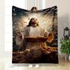Man with Bread and Fishes In Radiant Light Patterned Flannel Blanket Perfect for the Bedroom Living Room, Sofa, or a Little Nap
