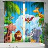 Set Of 2 Elephants Giraffes Lions Tigers Children Room Decorations Print Curtains Pole Bag Home Decoration Curtain Polyester