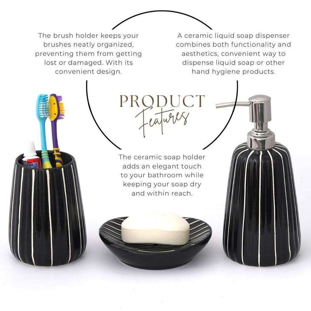 Premium Ceramic Bathroom Accessories Set of 3 | Modern Luxury Bath Set with 300ml Soap Dispenser, Toothbrush Holder & Soap Dish | Home Decor Items
