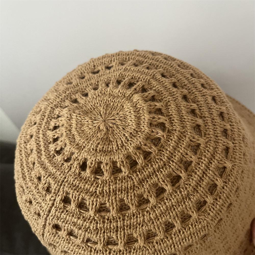 Knitted Bucket Hat Women's Spring and Autumn New Double-sided Can Wear Hollow Bucket Hat Solid Color Plain Face Washbasin Hat