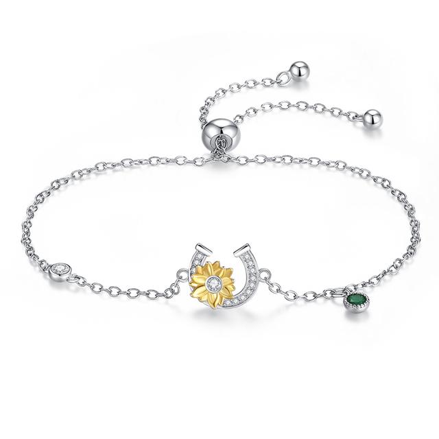 Bracelet Silver 925 Original Adjustable Fantasy Lucky Symbol Pink Flower Zircon Bracelets Fit DIY Charms Birthday Jewelry Gifts
