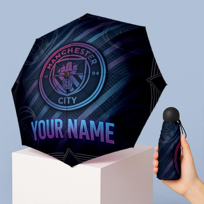 Manchester City Manual Five Fold 8 Rib Umbrella Support Custom Text, Lightweight Travel Umbrella