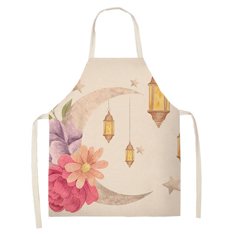 Cooking Baking Apron Eid Mubarak Mosque Printed Bib Muslim Ramadan Karim Kitchen Apron Women Star Crescent Moon Decoration