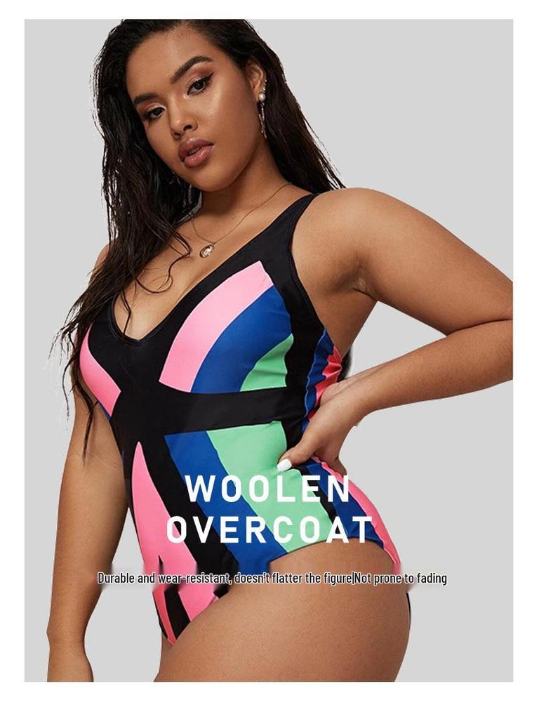 2022 Plus Size Slimming One-Piece V-Neck Spaghetti Strap Swimsuit for Women