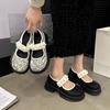 Fashion Mixed Color Chunky Platform Mary Jane Shoes for Women 2024 Autumn New Patent Leather Pumps Woman Thick Bottom Pearl Lolita Shoes
