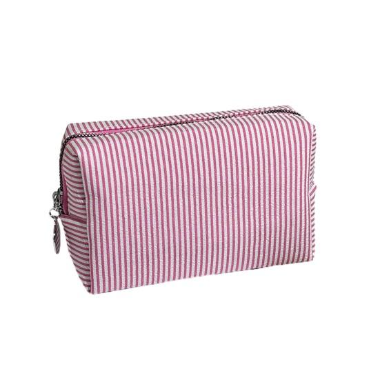 

Striped Cosmetic Bag Travel Makeup Pouch Portable Makeup Bag Zippered Toiletry Bag for Women Makeup Brushes рожевий
