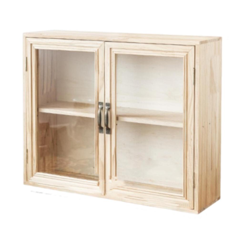 Multifunctional Wooden Desktop Cabinet 2 Tier Showcase Organizer Shelf with Clear Door for Cosmetics Jewelry Perfume