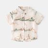 Boys' Chinese Style Short Sleeve Shirt Children's Summer Clothing Baby Stand Collar Shirt Kids Frog Button Floral Print Casual Tops