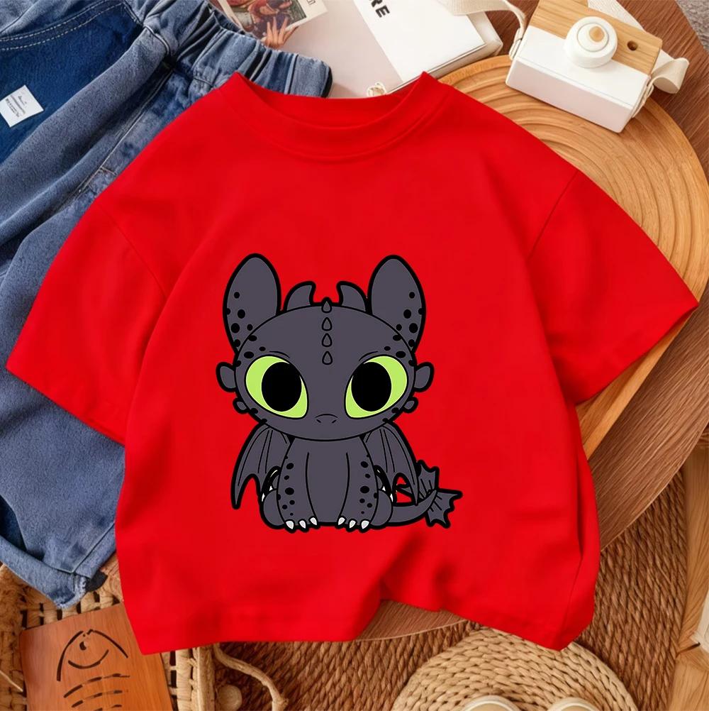 Toothless Kids Short Sleeve T Shirt Boys Girls Dragon Cartoon Polyester Summer Casual Top