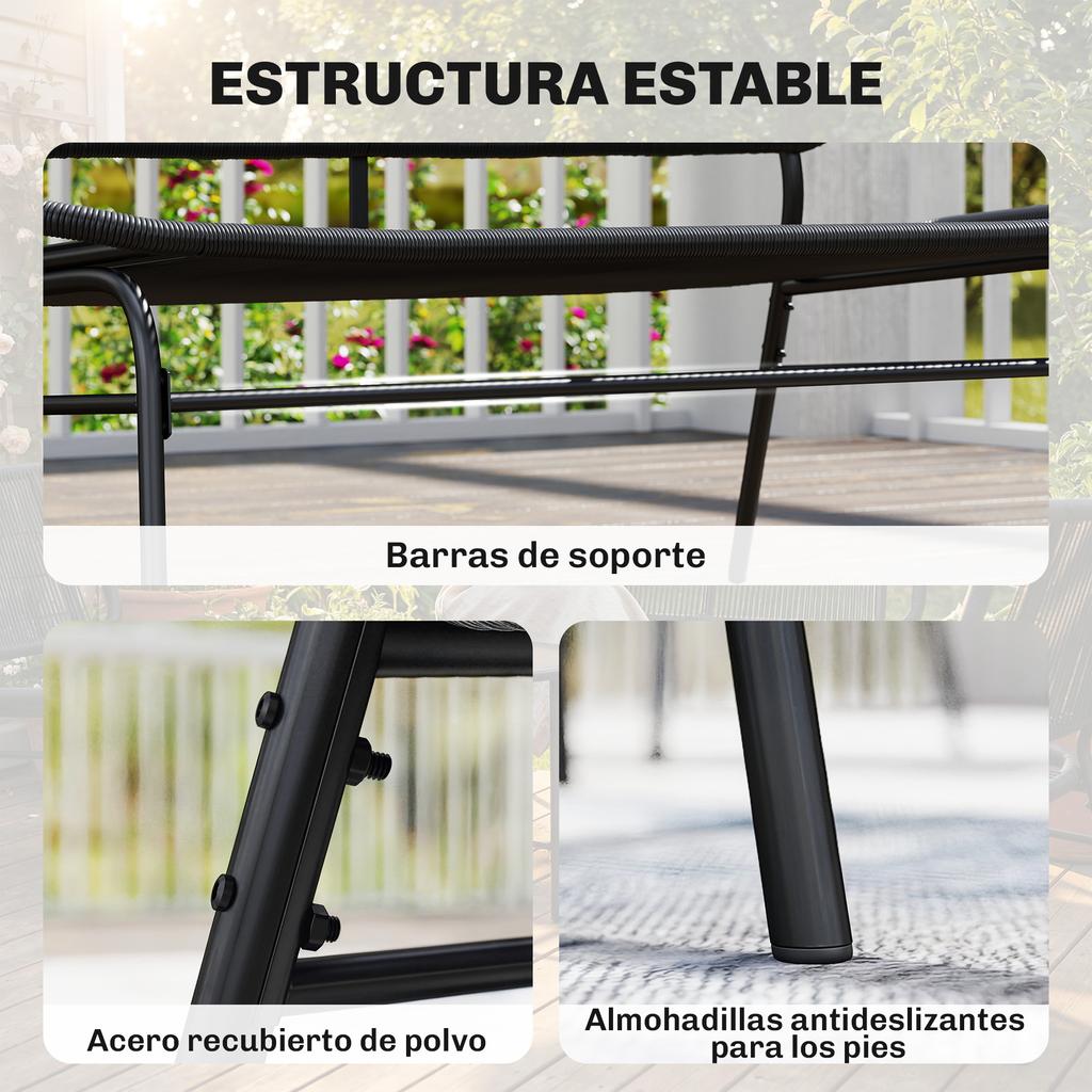2 Seater Rattan Bench With Woven Seat And Backrest Steel Frame 240 Kg Load Capacity Black