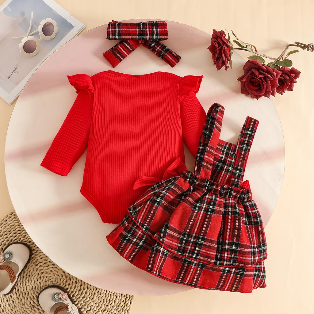Fall Winter Outfit Set - Long Sleeve Ribbed Top, Dress and Headband 3-Piece