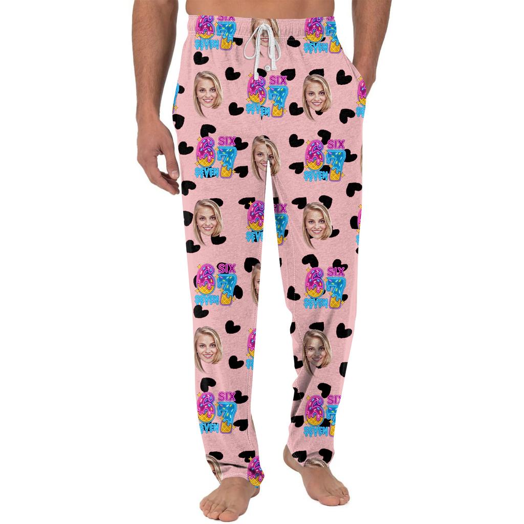 Men's Casual Home DIY Custom Pajamas Pocket Drawstring Design Casual Trousers