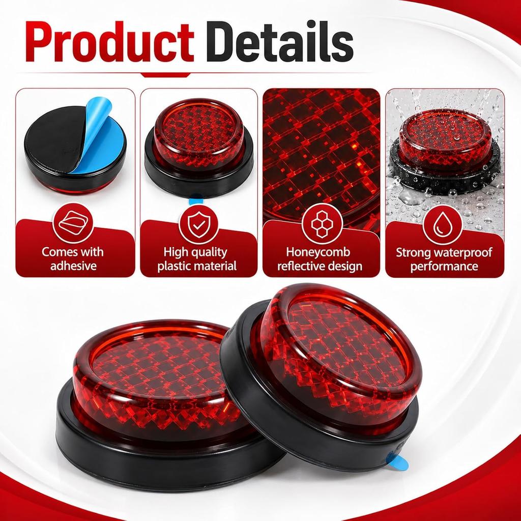 8 Pcs Red Reflectors, 0.79 Inch Round Stick-On Safety Reflectors for Motorcycle Bicycle Trailers Gate Posts (Red)