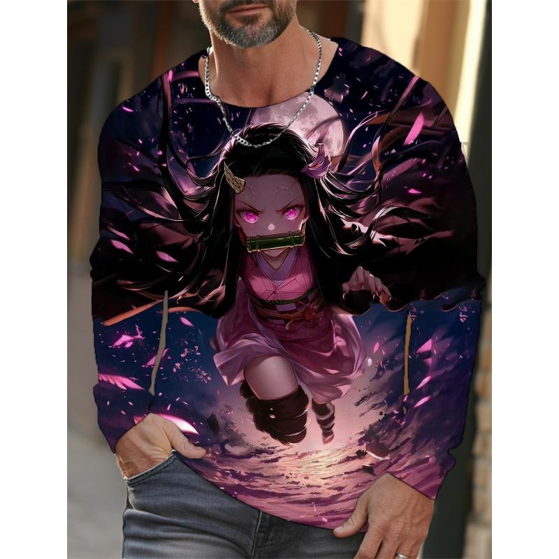 Men's Long-sleeved T-shirt 3D Printing Animation Pattern Printing Men's T-shirt Autumn Tops Casual T-shirt Pullover