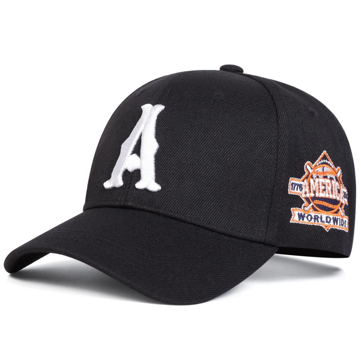 Unisex Baseballkappen mit A-Buchstaben-Stickerei Frühling Herbst Outdoor Verstellbare Freizeitkappen Sonnenschutzmütze Sportkappe black