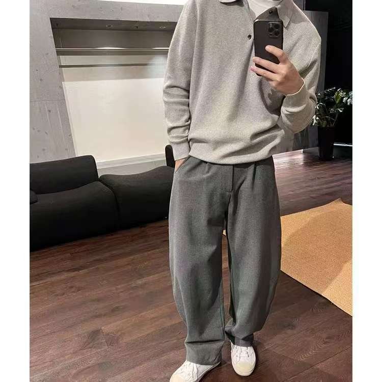 Autumn new soft drape versatile men's lazy comfortable atmosphere casual trousers smooth loose solid color fashion