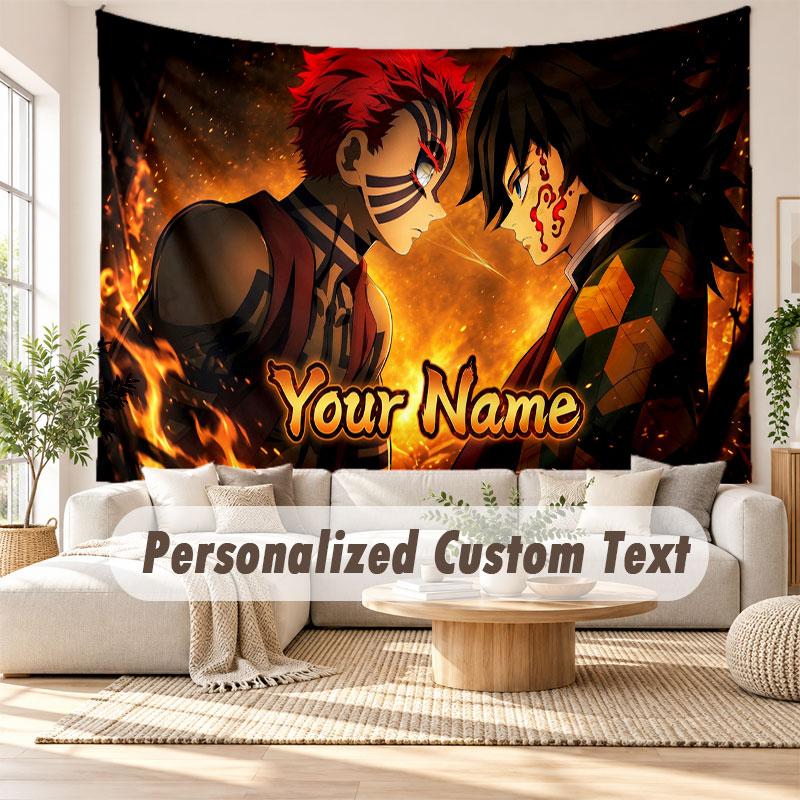 Custom Name Wall Hanging Tapestry,Demon Slayer Decorative Backdrop Tapestry For Dorm Home