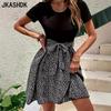 Women's Fashion Summer Spring Solid Color Print Short Sleeve V-Neck High Waist Casual Dresses
