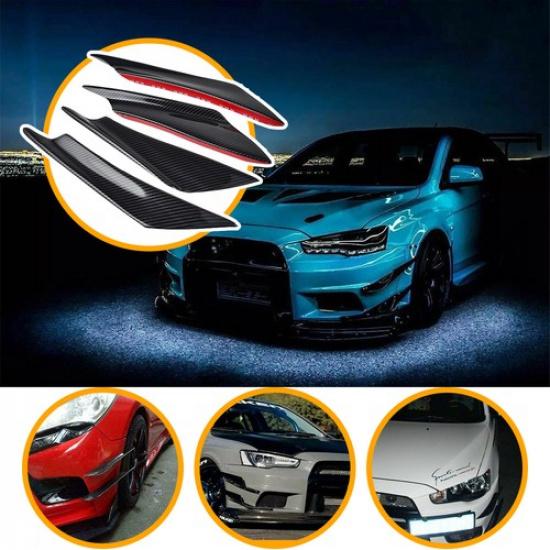 4pcs Carbon Fiber Bumper Car Canard Fin Splitter Diffuser Valence Spoiler Lip