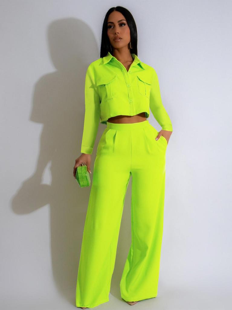 TW584 Women's Autumn Fashion Lapel Long Sleeve High Waist Wide Leg Pants Elegant Suit