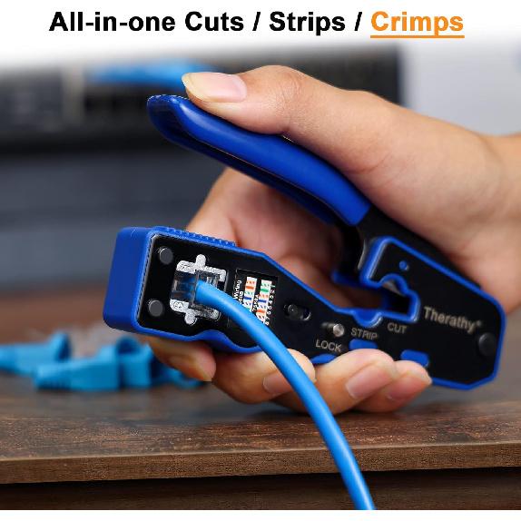 Ethernet Crimping Tool Kit, RJ45 Pass Through Crimper for Cat 6 Pass Through RJ45 Connectors, Cat5 Cat5e Cat6 Crimping Tool Kit