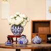 Blue and White Porcelain Flower Vase - Ceramic Tea Can Storage Jar for Home Decor