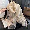 Floral Embroidery Silk Wool Scarf Luxury Women Hijab Female Foulard Pashmina Long Beach Stoles Shawl Wrap Scarves Bandana