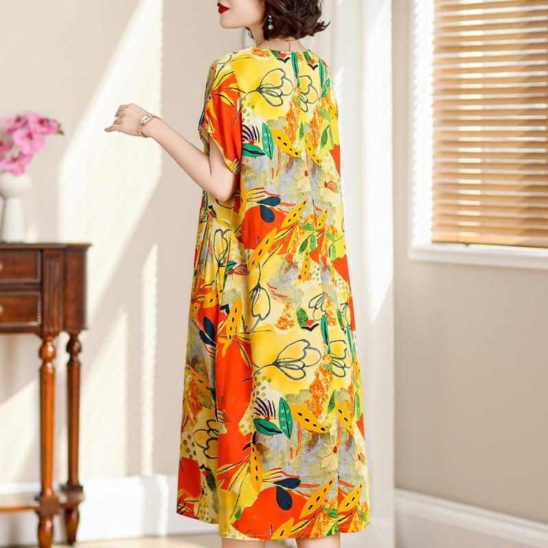 Vintage Long Dresses for Women Short Sleeve Elegant Plus Size Dress Loose Summer Clothes