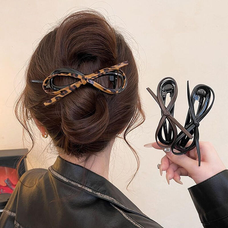 Pargon Ribbon Leopard Twist Hair Pin brown