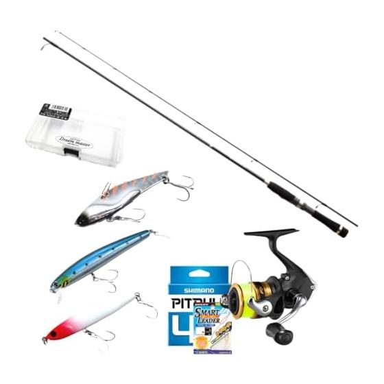 Набор спиннинговых приманок Shimano Lurematic S86ML+FX2500 с намотанной PE-леской (морской окунь, эггинг с берега, береговая рыба, Питбуль Нет. 1 леска, начинающий рыболов)