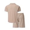 Men S Summer Thin Short Sleeve Cuban Collar Shirt And Shorts Casual Two Piece Set