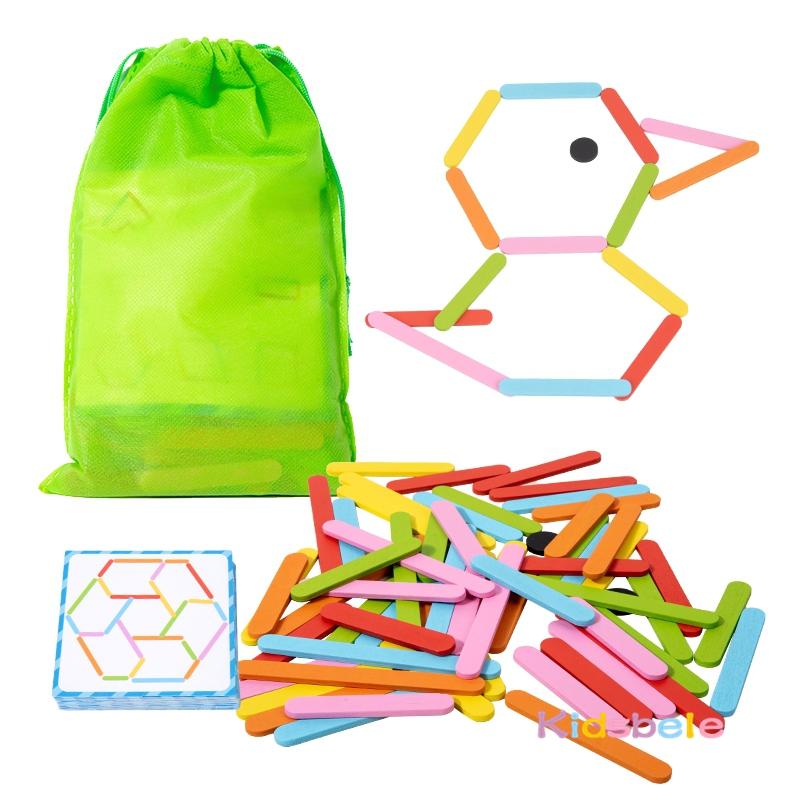 Colorful Ice Cream Stick Puzzle Set Wooden Diy Montessori Early Learning Challenge Table Games Boys Girls Travel Party Gift