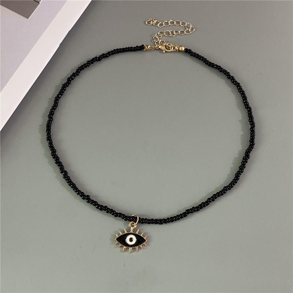 Lucky Handmade Necklace Popular Turkeky Eye Pendant Choker Colorful Rice Beadds Neck Jewelry