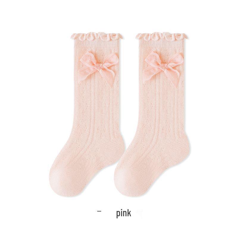 Sommer-Netz-Baumwollsocken mit Schleife für Mädchen (Wadenlänge)