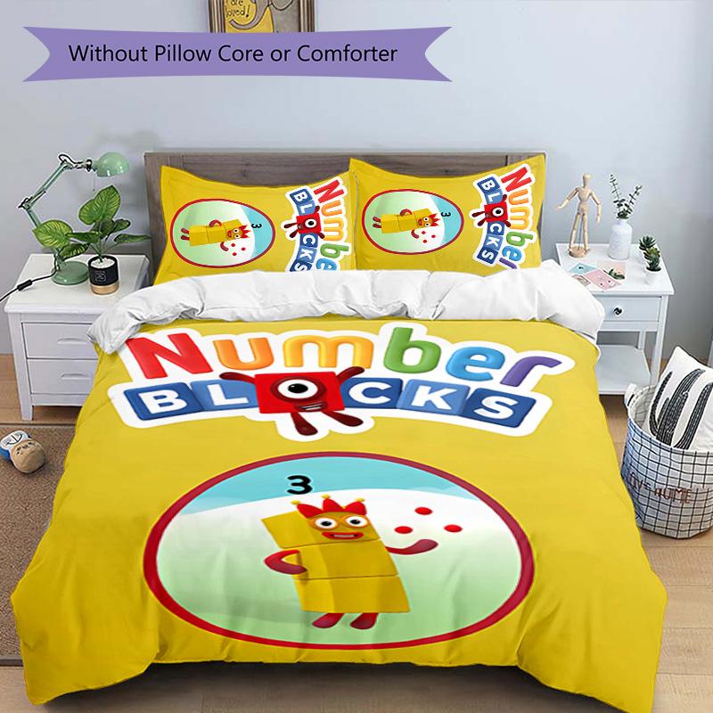 3-teiliges Numberblocks1 Muster Bettwäsche-Set Bettbezug-Set enthält Bettbezug & Kissenbezüge, perfekte Ganzjahres-Schlafzimmerdekoration & Geschenk