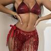 Women Sexy Triangle Split Bikini Suit Set Tie Side G-String Thong Swimsuit One Shoulder Elastic
