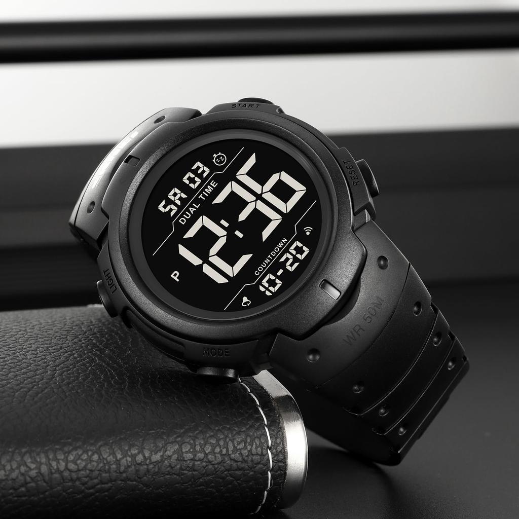 Datirzyx Cyfrowy Łatwy w Obsłudze Zegarek Sportowy z Podwójnym Czasem i Japońską Instrukcją Obsługi w Zestawie x Zegarek Męski Wielkogabarytowy, Odczyt, Wodoodporny, Stoper,
